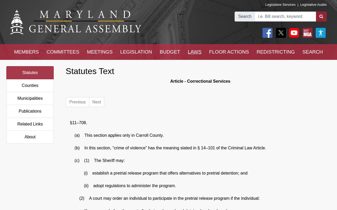 Carroll County Detention Center release and work-release authority