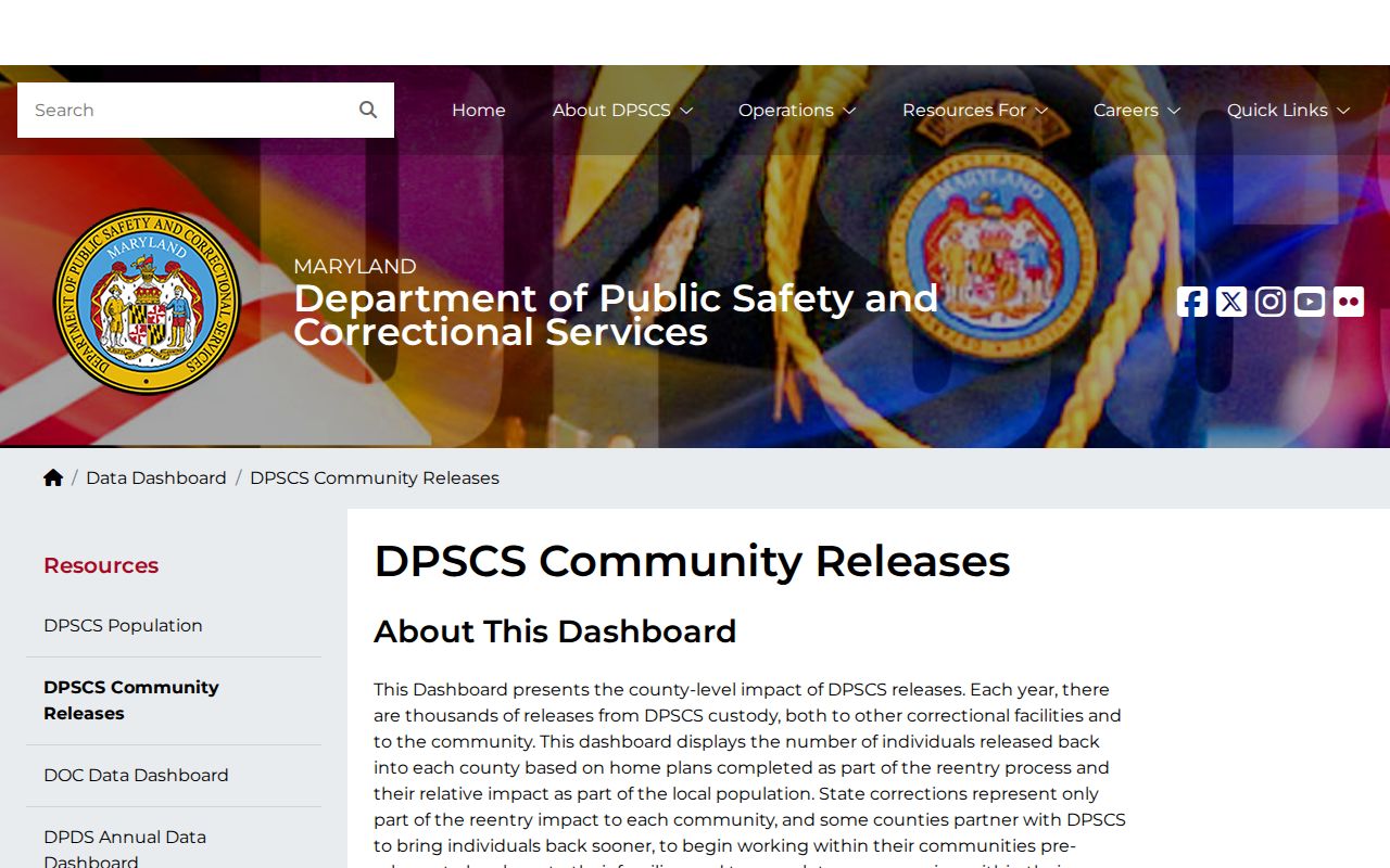Carroll County community projected release dashboard from DPSCS