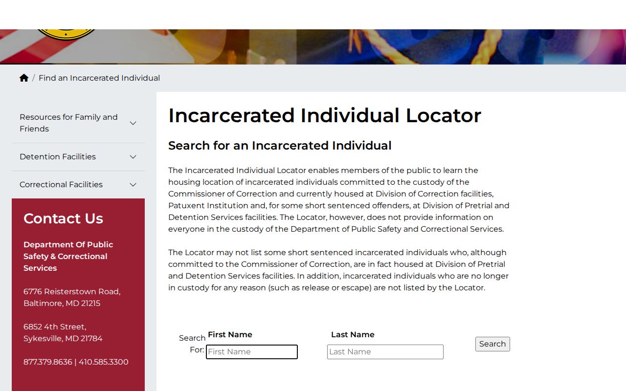 Carroll County released inmate search limits on the Maryland DPSCS locator